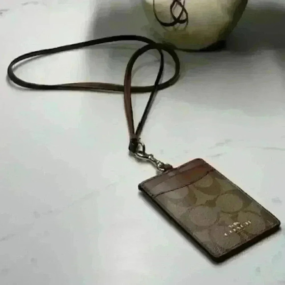 Coach ID Lanyard Signature Coated Canvas and Leather Brown Tan - Picture 1 of 5